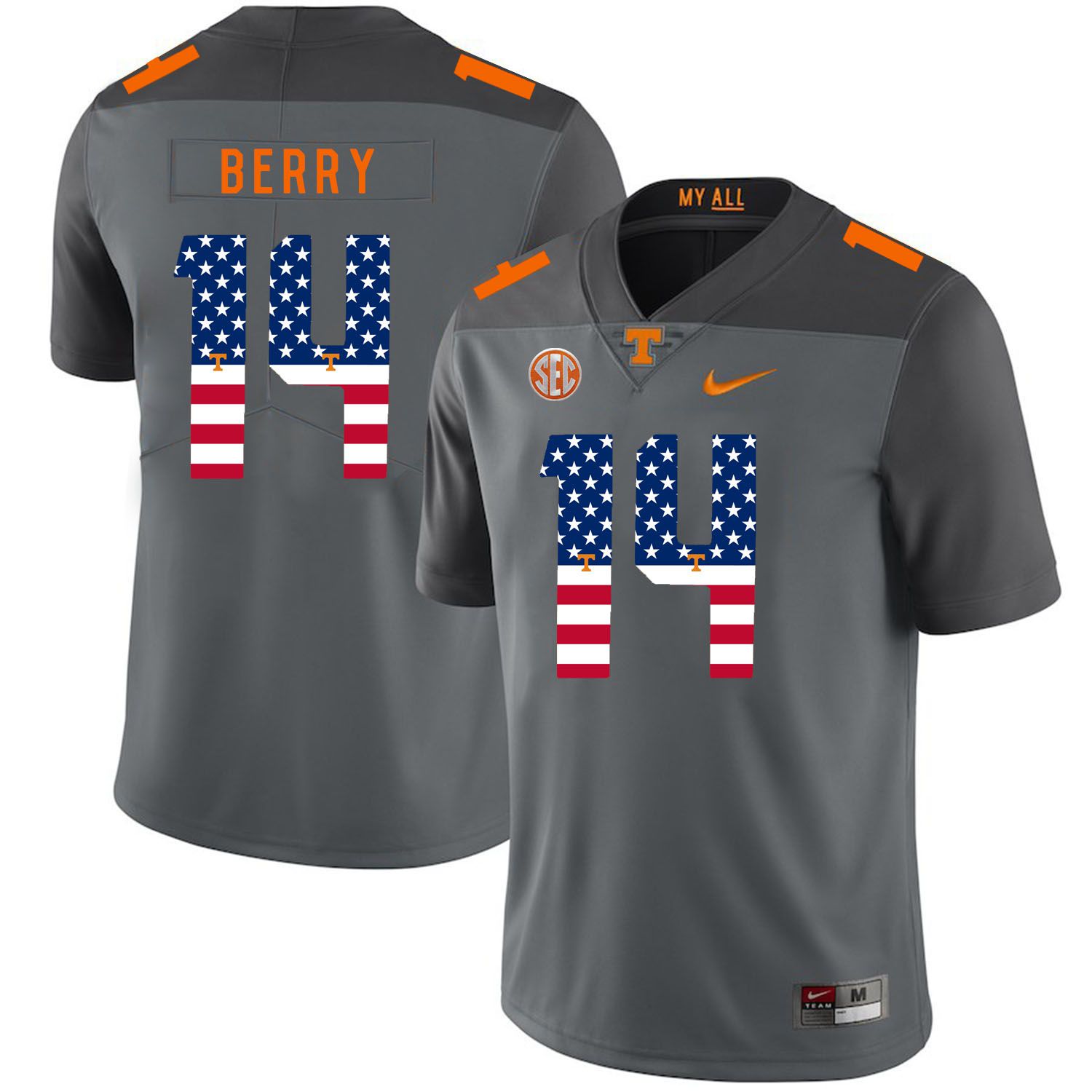 Men Tennessee Volunteers 14 Berry Grey Flag Customized NCAA Jerseys